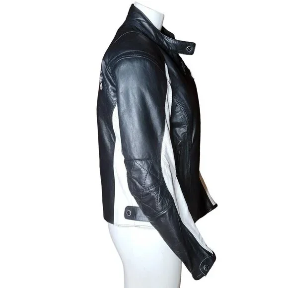 Z1R Nectar Womens LG Black White Leather Motorcycle Jacket Removable Pads Liner - Picture 8 of 14